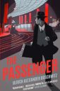 image shows book cover of The Passenger by Ulrich Boschwitz. A man in a suit looks over his shoulder and runs down a station platform in Nazi Germany as a steam train approaches behind him.