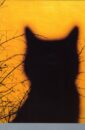 Silhouette of a cat on a fiery sunset background