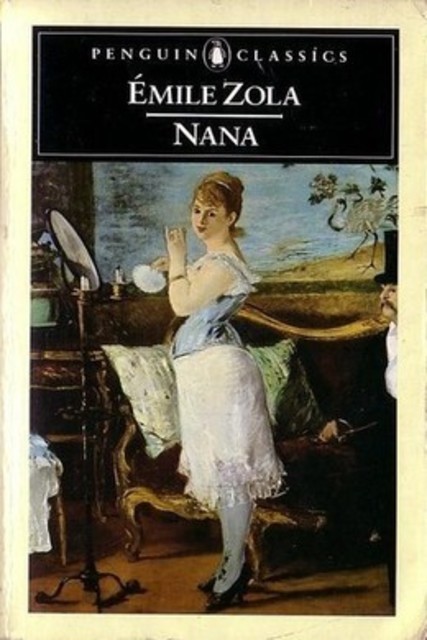 Painting by Manet 'Nana' shows a woman in high heels, short skirt and sleeveless bodice applying makeup.