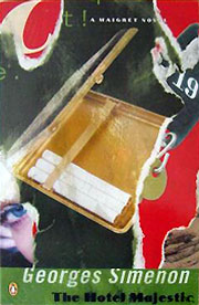 Three cigarettes in a cigarette case with cut outs of part of a woman's face, a key and a length of rope.