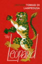 A heraldic image of a leopard standing on one leg, on a red background